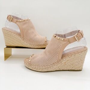 MARC FISHER Blush Pink/Beige Senton Espadrille Wedges Gold Studs | Size 8